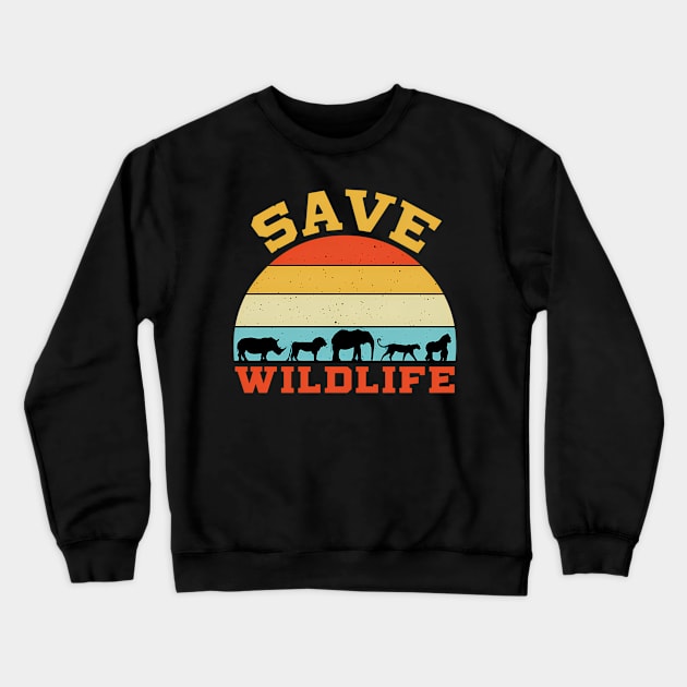 Save Wildlife Endangered Rhino Lion Elephant Tiger Gorilla Crewneck Sweatshirt by klei-nhanss